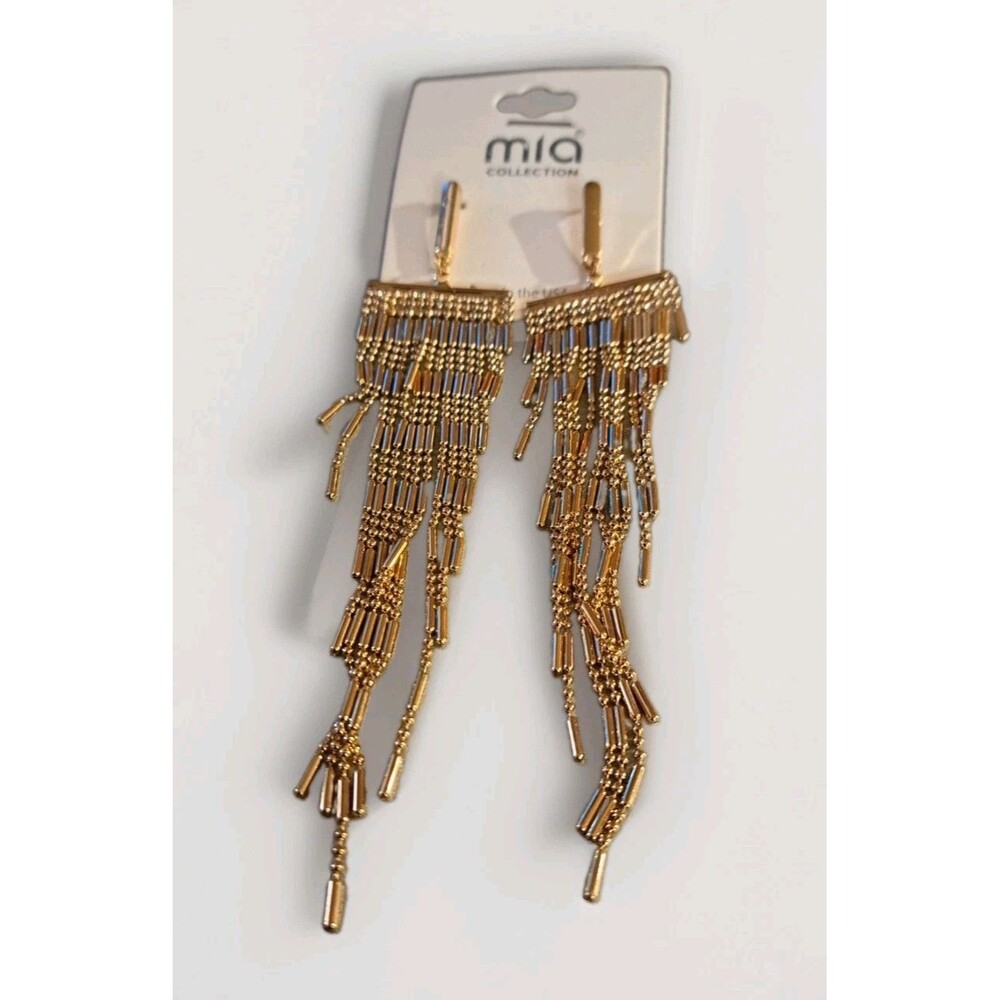 Mia Collection Gold Tone Extra Long Chandelier Fringe Chain Duster Earrings NWT